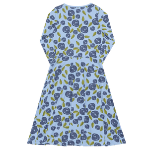 Blue Roses Long Sleeve Midi – Polyester Elastane - Dipaliz - Dresses - Xs