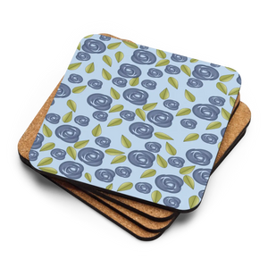 Blue Roses Coasters – Heat Resistant Cork - Dipaliz