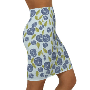 Floral Blue Roses Women’s Mini Skirt - Stretch Pencil - Dipaliz - Skirts - Xs