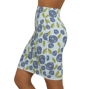 Floral Blue Roses Women’s Mini Skirt - Stretch Pencil - Dipaliz - Skirts - Xs