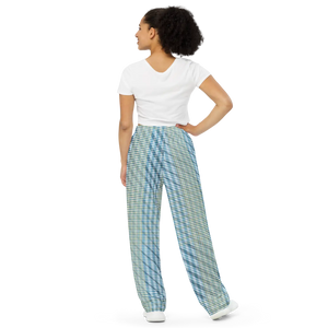 Vibrant Wide Leg Pants - Blue Yellow Check Casual - Dipaliz - Trousers