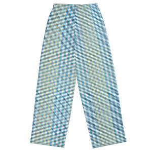 Vibrant Wide Leg Pants - Blue Yellow Check Casual - Dipaliz - Trousers