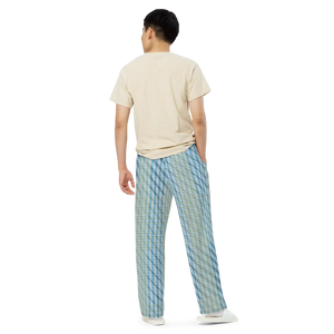 Vibrant Wide Leg Pants - Blue Yellow Check Casual - Dipaliz - Trousers