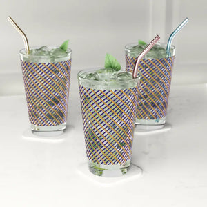 Checkered Pattern Pint Glass 16oz - Beer Glasses