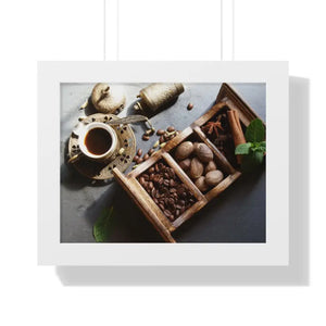 Coffee Beans with Spices Framed Horizontal Poster - 14″ x 11″ / White - Posters Prints & Visual Artwork