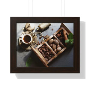 Coffee Beans with Spices Framed Horizontal Poster - 14″ x 11″ / Walnut - Posters Prints & Visual Artwork