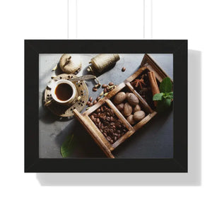 Coffee Beans with Spices Framed Horizontal Poster - 14″ x 11″ / Black - Posters Prints & Visual Artwork