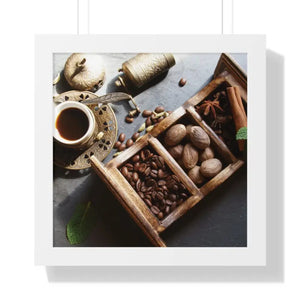 Coffee Beans with Spices Framed Horizontal Poster - 16″ x / White - Posters Prints & Visual Artwork