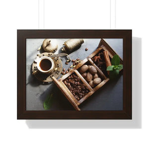Coffee Beans with Spices Framed Horizontal Poster - 16″ x 12″ / Walnut - Posters Prints & Visual Artwork