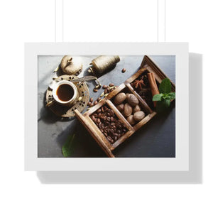 Coffee Beans with Spices Framed Horizontal Poster - 16″ x 12″ / White - Posters Prints & Visual Artwork