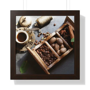 Coffee Beans with Spices Framed Horizontal Poster - 16″ x / Walnut - Posters Prints & Visual Artwork