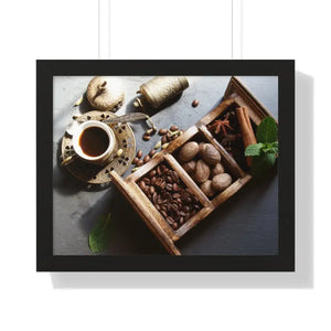 Coffee Beans with Spices Framed Horizontal Poster - 20’’ x 16’’ / Black - Posters Prints & Visual Artwork