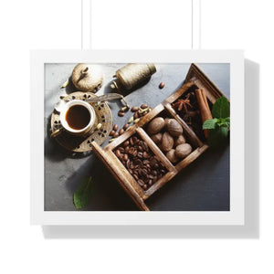 Coffee Beans with Spices Framed Horizontal Poster - 20’’ x 16’’ / White - Posters Prints & Visual Artwork
