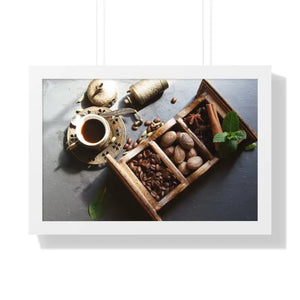 Coffee Beans with Spices Framed Horizontal Poster - 24″ x 16″ / White - Posters Prints & Visual Artwork