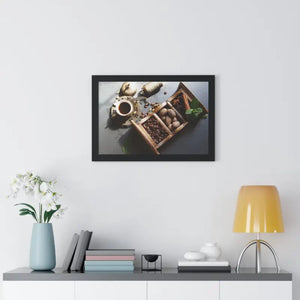 Coffee Beans with Spices Framed Horizontal Poster - 24″ x 16″ / Black - Posters Prints & Visual Artwork