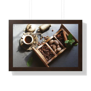 Coffee Beans with Spices Framed Horizontal Poster - 24″ x 16″ / Walnut - Posters Prints & Visual Artwork