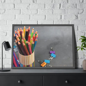 Color Pencils in a Pencil Stand School Supplies Back to School Framed Paper Posters - Prints & Visual Artwork