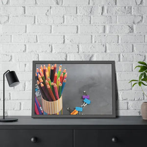 Color Pencils in a Pencil Stand School Supplies Back to School Framed Paper Posters - Prints & Visual Artwork