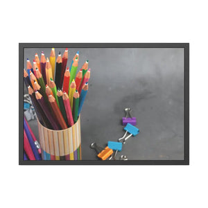 Color Pencils in a Pencil Stand School Supplies Back to School Framed Paper Posters - 40’’ x 28’’ (horizontal) / Black