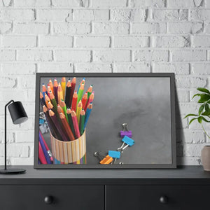 Color Pencils in a Pencil Stand School Supplies Back to School Framed Paper Posters - Prints & Visual Artwork