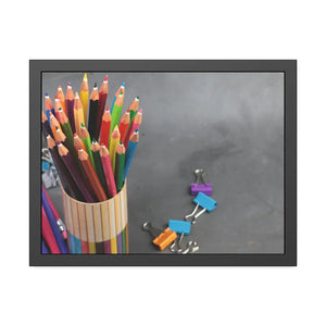 Color Pencils in a Pencil Stand School Supplies Back to School Framed Paper Posters - 24″ x 18″ (horizontal) / Black
