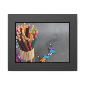 Color Pencils in a Pencil Stand School Supplies Back to School Framed Paper Posters - 8’’ x 6’’ (horizontal) / Black