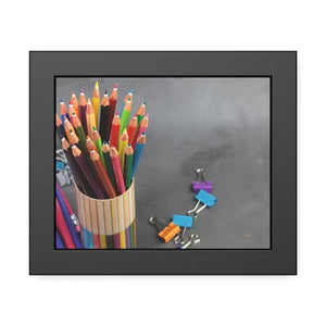 Color Pencils in a Pencil Stand School Supplies Back to School Framed Paper Posters - 10″ x 8″ (horizontal) / Black