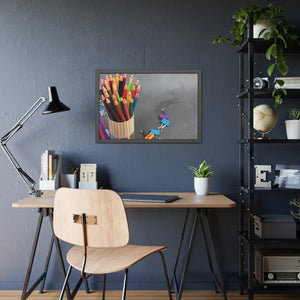 Color Pencils in a Pencil Stand School Supplies Back to School Framed Paper Posters - 30″ x 20″ (horizontal) / Black