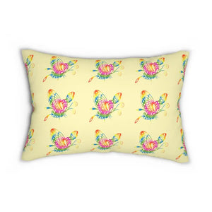 Spun Polyester Lumbar Pillow - Yellow Butterfly Design - Dipaliz - 20’’ × 14’’ - Pillows
