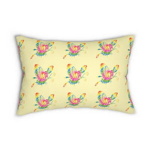 Spun Polyester Lumbar Pillow - Yellow Butterfly Design - Dipaliz - 20’’ × 14’’ - Pillows