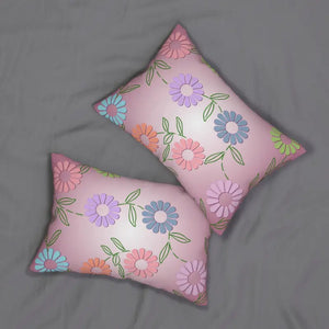 Spun Polyester Lumbar Pillow - Pink Floral Design - Dipaliz - 20’’ × 14’’ - Pillows