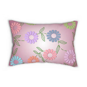 Spun Polyester Lumbar Pillow - Pink Floral Design - Dipaliz - 20’’ × 14’’ - Pillows