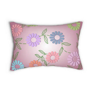 Spun Polyester Lumbar Pillow - Pink Floral Design - Dipaliz - 20’’ × 14’’ - Pillows
