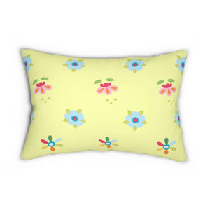 Floral Yellow Spun Polyester Lumbar Pillow - Dipaliz - Pillows
