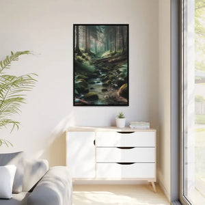 A Creek in the Woods Matte Canvas Black Frame - 32″ x 48″ (vertical) / 1.25’’ - Posters Prints & Visual Artwork