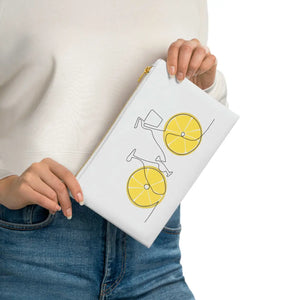 DipaliZ lemon wheels cosmetic bag showing a bicycle on sliced lemons