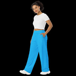 Blue Polka Dot Wide Leg Pants - Soft Knit Jersey - Dipaliz