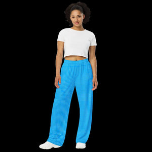 DipaliZ blue polka dot wide leg pants in a soft knit jersey