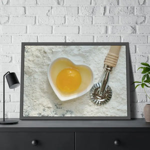 An Egg Yolk on a Bowl Flour with Pasta Cutter Framed Paper Posters - Prints & Visual Artwork