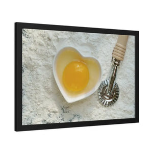 An Egg Yolk on a Bowl Flour with Pasta Cutter Framed Paper Posters - Prints & Visual Artwork