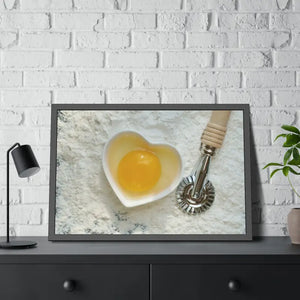 An Egg Yolk on a Bowl Flour with Pasta Cutter Framed Paper Posters - Prints & Visual Artwork