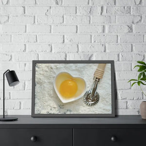 An Egg Yolk on a Bowl Flour with Pasta Cutter Framed Paper Posters - Prints & Visual Artwork