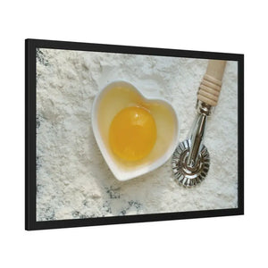 An Egg Yolk on a Bowl Flour with Pasta Cutter Framed Paper Posters - Prints & Visual Artwork