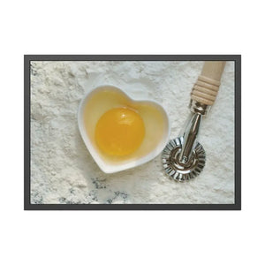 An Egg Yolk on a Bowl Flour with Pasta Cutter Framed Paper Posters - Prints & Visual Artwork