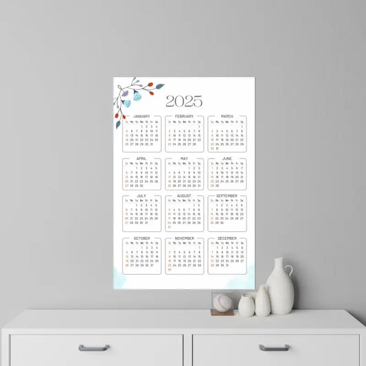 Floral Calendar 2025 Wall Decals: Durable & Repositionable - 24’’ x 36’’ Decal