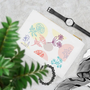 Floral Cosmetic Bag - Cotton Canvas with Gold Zipper - Dipaliz - White / one Size - & Toiletry Bags