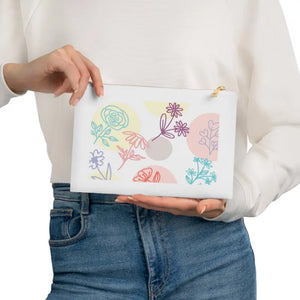 Floral Cosmetic Bag - Cotton Canvas with Gold Zipper - Dipaliz - White / one Size - & Toiletry Bags