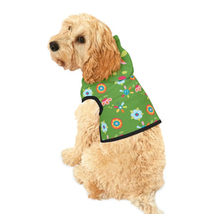 Floral Green Dog Hoodie - White Rib Color Comfort - Dipaliz - Pet Hoodies