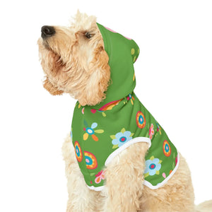 Floral Green Dog Hoodie - White Rib Color Comfort - Dipaliz - Pet Hoodies