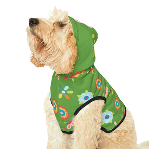 Floral Green Dog Hoodie - White Rib Color Comfort - Dipaliz - Pet Hoodies